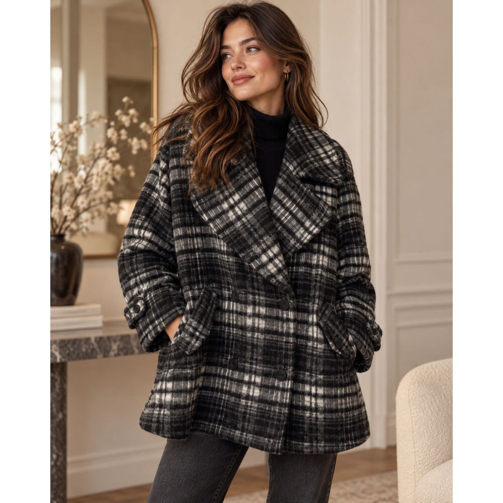 Free People Highlands Coat Wool Salt & Pepper Size L NWT $268